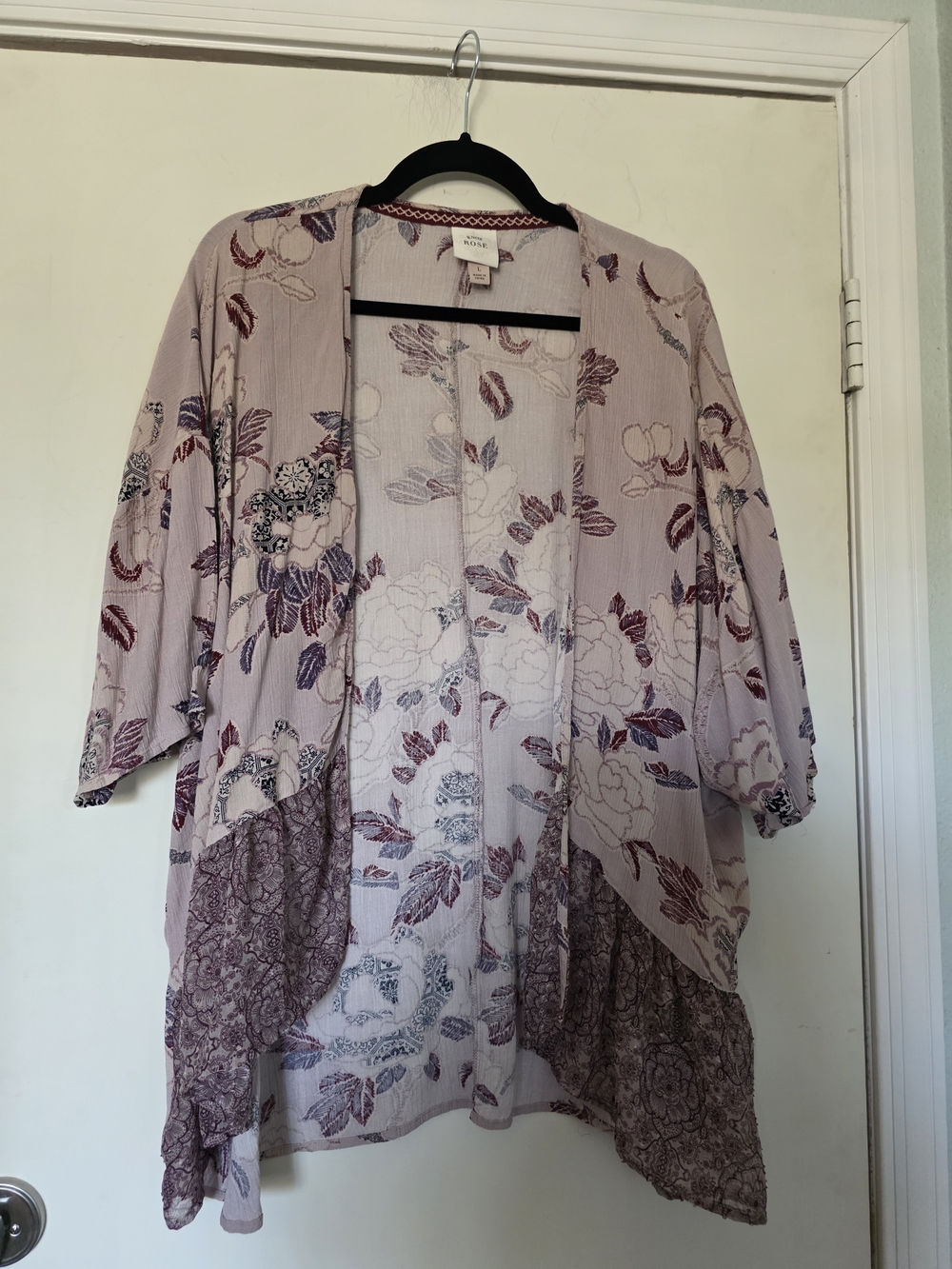Knox Rose Sheer Floral Duster in Cream and Burgundy